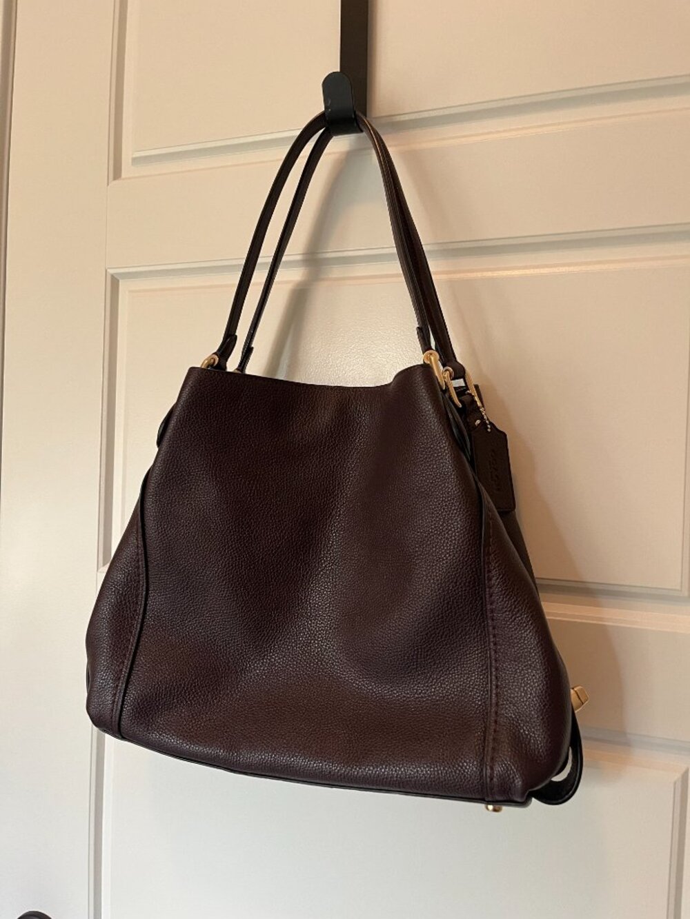 Coach Pebbled leather Shoulder Tote Bag - Dark Burgundy/Oxblood - Picture 2 of 8